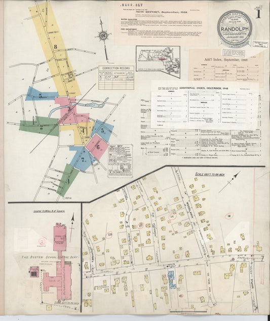 Sanborn Fire Insurance Map from Randolph, Norfolk County, Massachusetts (1948), Sheet #0001 - Historic Sanborn Fire Insurance Map Print, vintage old map wall art, antique decor, genealogy gift, Massachusetts Massachusetts map