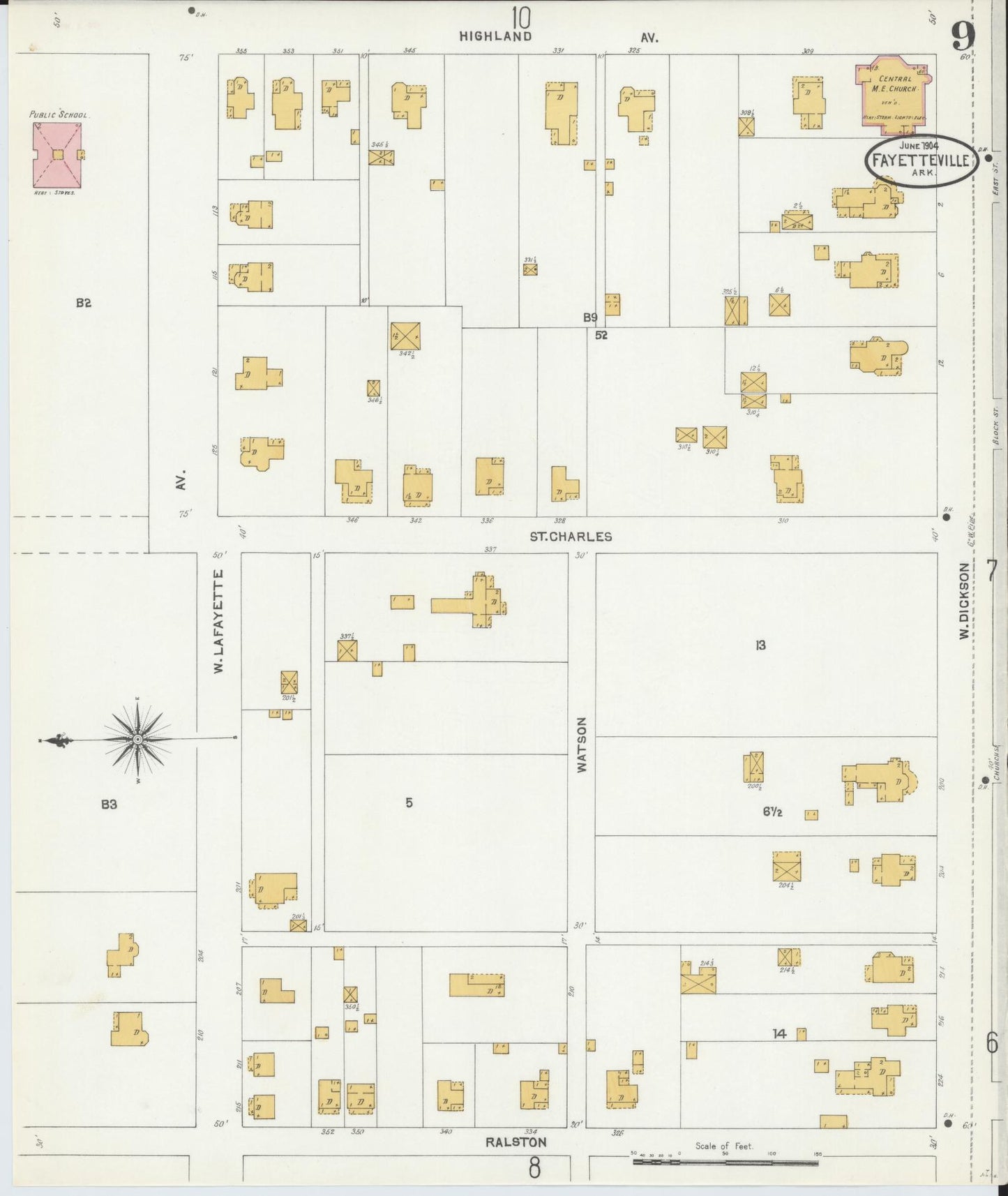 Sanborn Fire Insurance Map from Fayetteville, Washington County, Arkansas (1904), Sheet #0009 - Complete Map Set gallery image, historic Sanborn map, vintage wall art, Arkansas Arkansas