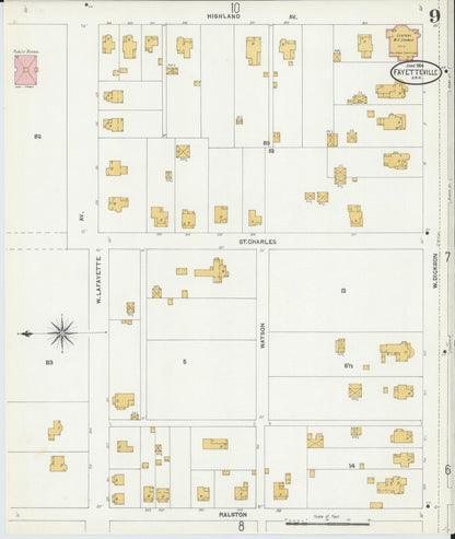 Sanborn Fire Insurance Map from Fayetteville, Washington County, Arkansas (1904), Sheet #0009 - Complete Map Set gallery image, historic Sanborn map, vintage wall art, Arkansas Arkansas