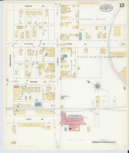 Sanborn Fire Insurance Map from Big Rapids, Mecosta County, Michigan (1908), Sheet #0015 - Complete Map Set gallery image, historic Sanborn map, vintage wall art, Michigan Michigan