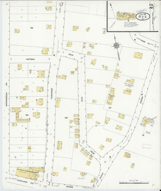 Sanborn Fire Insurance Map from Rye, Westchester County, New York (1912), Sheet #0002 - Historic Sanborn Fire Insurance Map Print, vintage old map wall art, antique decor, genealogy gift, New York New York map