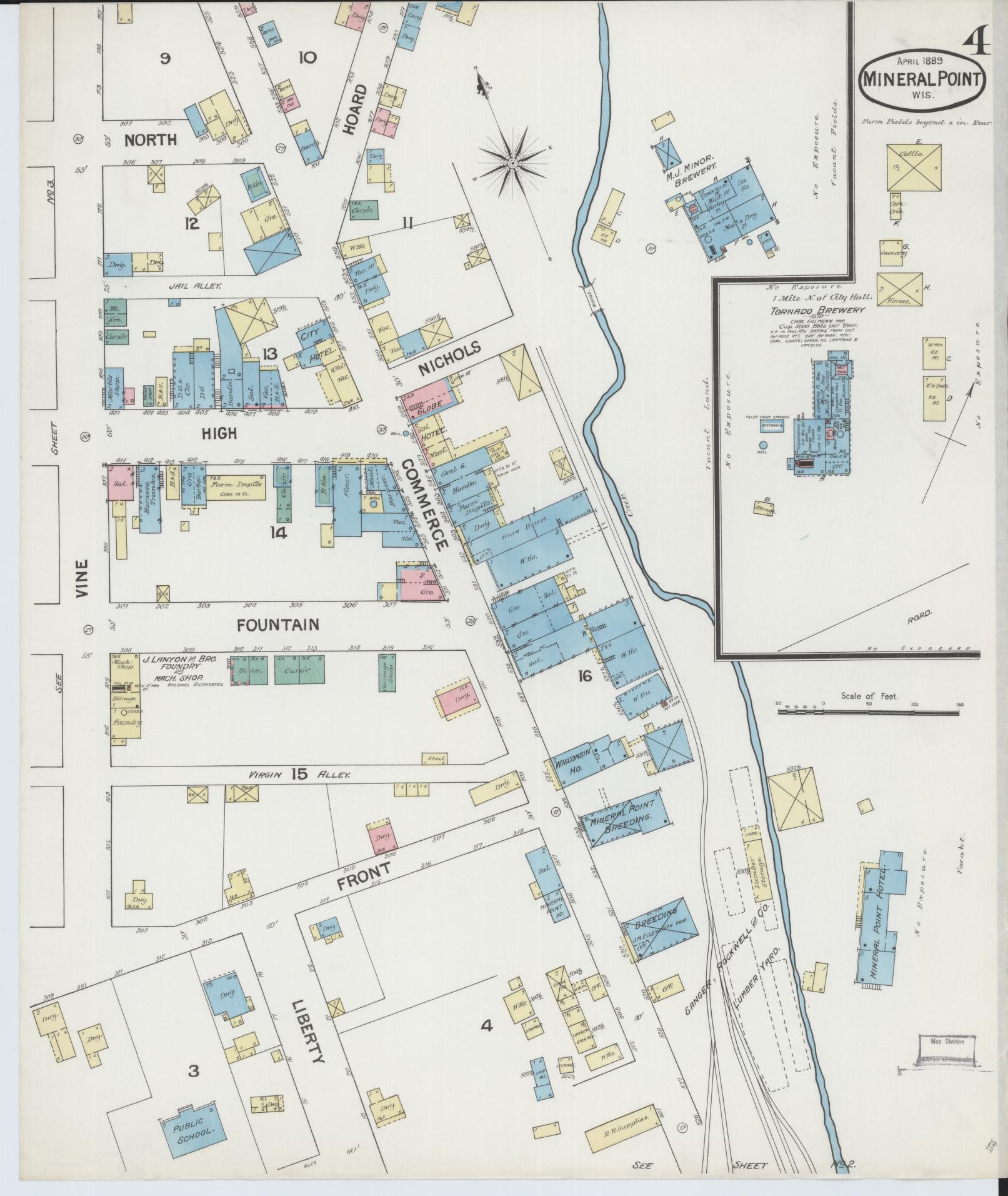 Sanborn Fire Insurance Map from Mineral Point, Iowa County, Wisconsin (1889), Sheet #0004 - Historic Sanborn Fire Insurance Map Print, vintage old map wall art, antique decor, genealogy gift, Wisconsin Wisconsin map