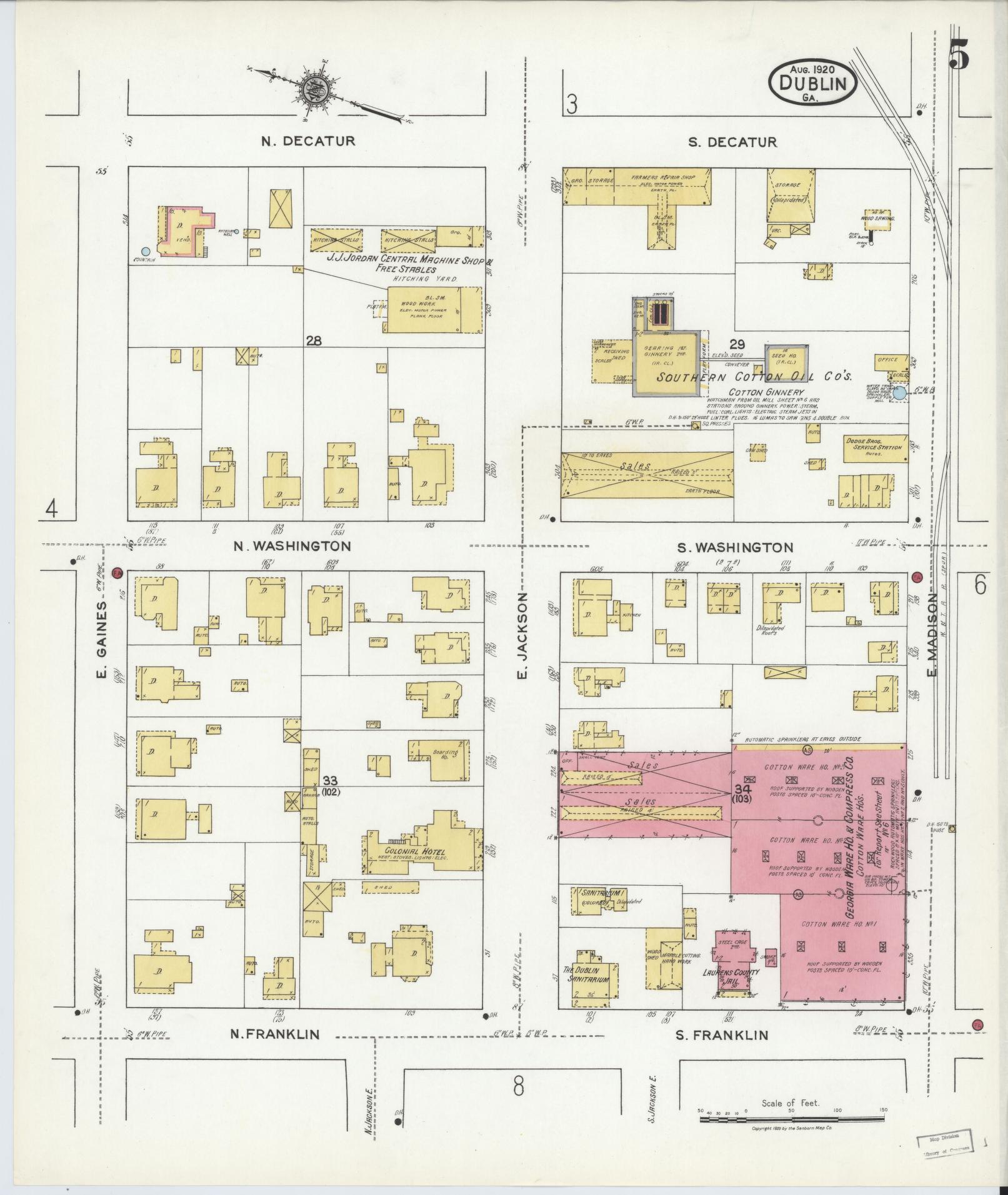 Sanborn Fire Insurance Map from Dublin, Laurens County, Georgia (1920), Sheet #0005 - Complete Map Set gallery image, historic Sanborn map, vintage wall art, Georgia Georgia