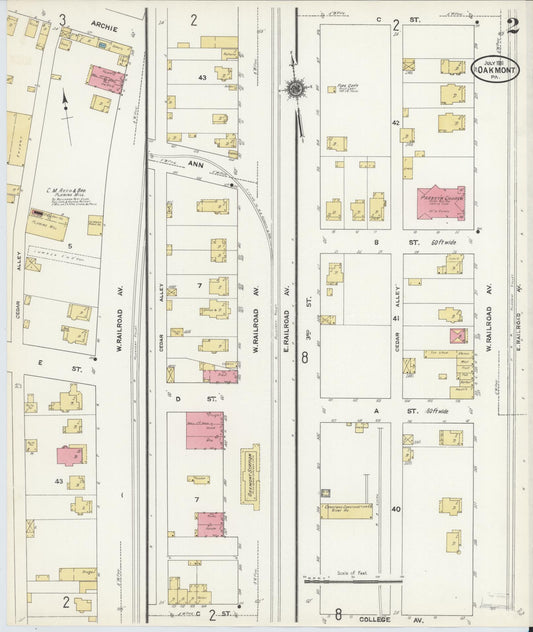 Sanborn Fire Insurance Map from Oakmont, Allegheny County, Pennsylvania (1911), Sheet #0002 - Historic Sanborn Fire Insurance Map Print, vintage old map wall art, antique decor, genealogy gift, Pennsylvania Pennsylvania map