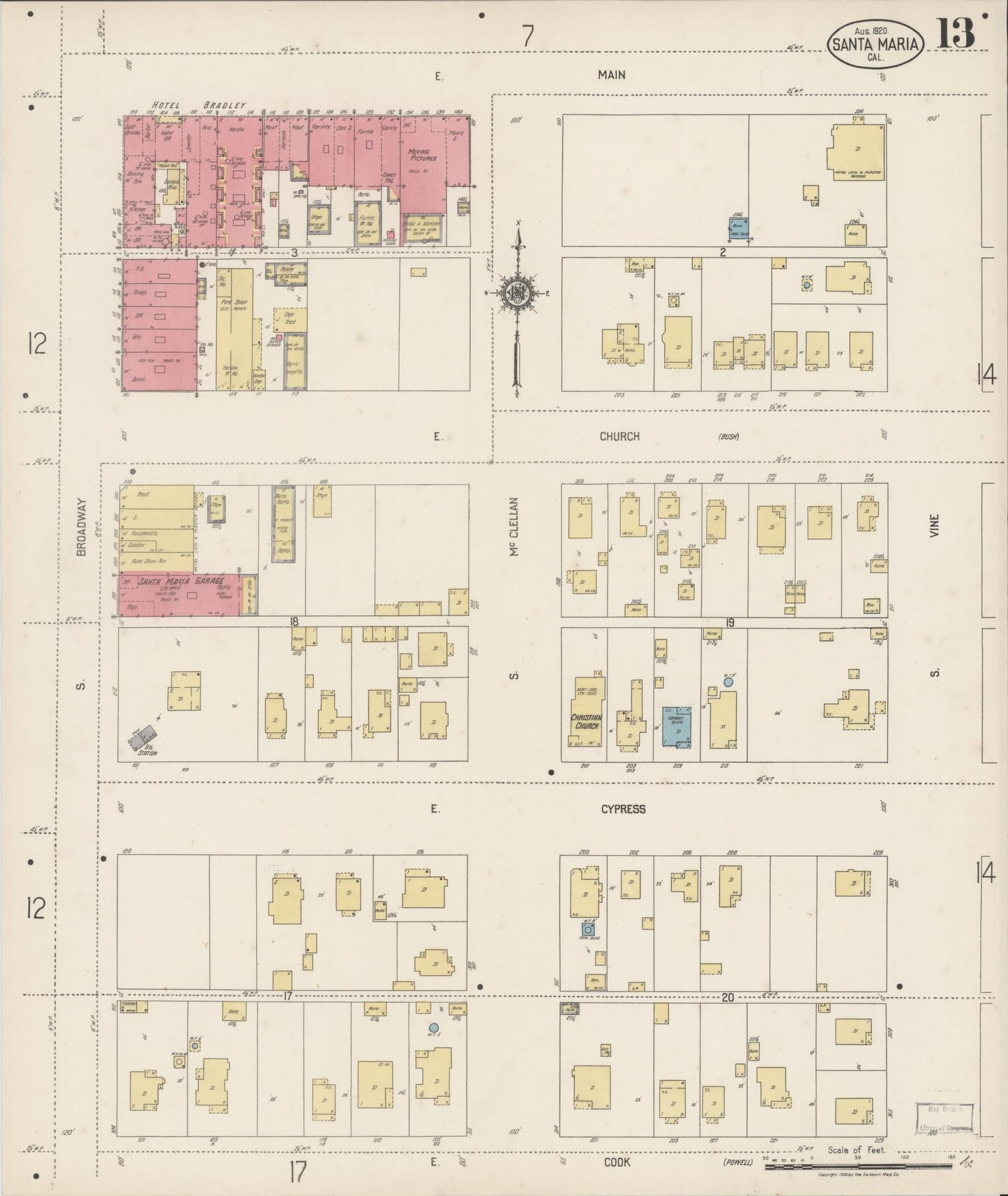 Sanborn Fire Insurance Map from Santa Maria, Santa Barbara County, California (1920), Sheet #0013 - Complete Map Set gallery image, historic Sanborn map, vintage wall art, California California