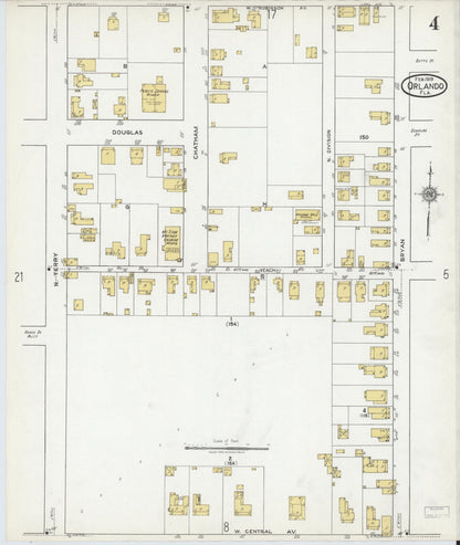 Sanborn Fire Insurance Map from Orlando, Orange County, Florida (1919), Sheet #0004 - Historic Sanborn Fire Insurance Map Print, vintage old map wall art, antique decor, genealogy gift, Florida Florida map