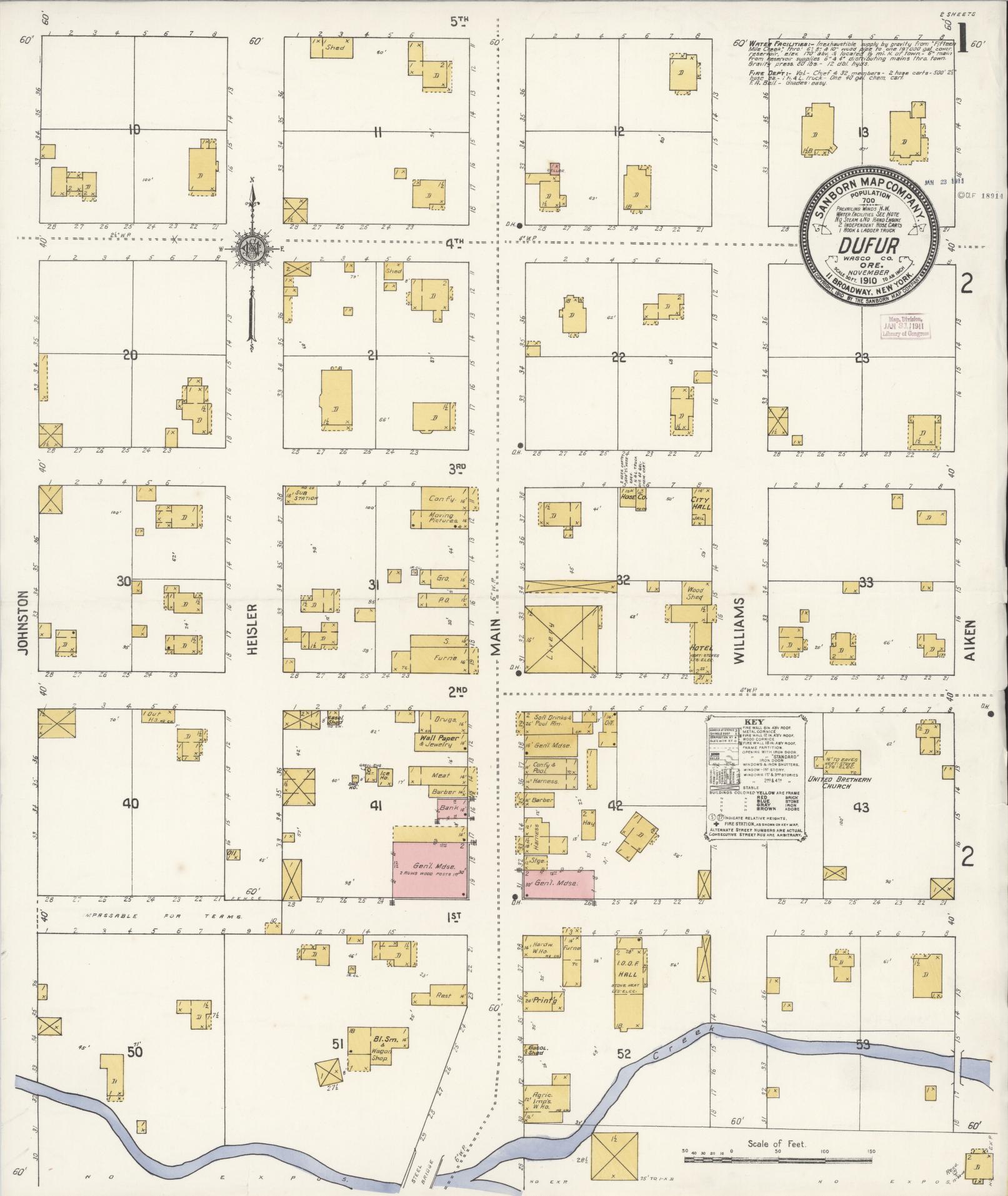 Sanborn Fire Insurance Map from Dufur, Wasco County, Oregon (1910), Sheet #0001 - Complete Map Set gallery image, historic Sanborn map, vintage wall art, Oregon Oregon