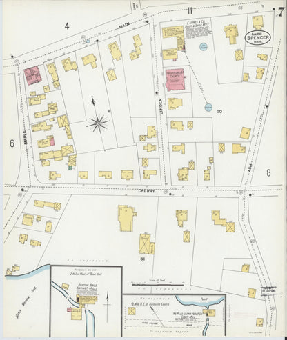 Sanborn Fire Insurance Map from Spencer, Worcester County, Massachusetts (1901), Sheet #0007 - Historic Sanborn Fire Insurance Map Print, vintage old map wall art, antique decor, genealogy gift, Massachusetts Massachusetts map