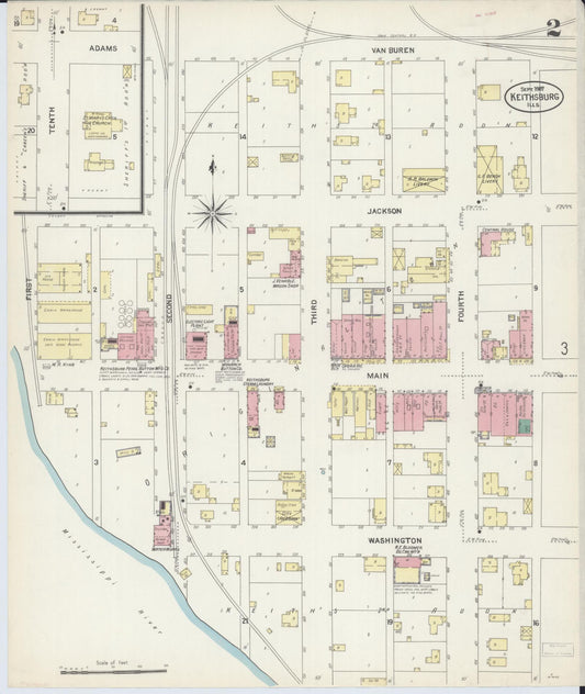 Sanborn Fire Insurance Map from Keithsburg, Mercer County, Illinois (1907), Sheet #0002 - Historic Sanborn Fire Insurance Map Print, vintage old map wall art, antique decor, genealogy gift, Illinois Illinois map