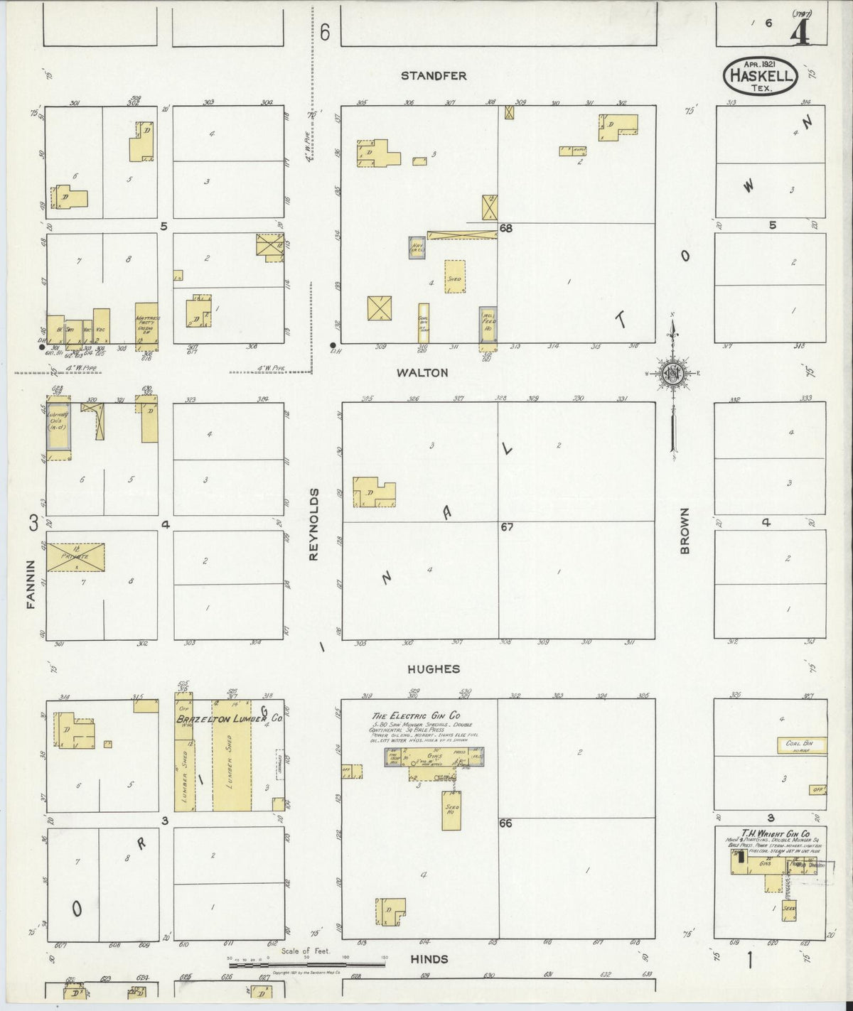 Sanborn Fire Insurance Map from Haskell, Haskell County, Texas (1921), Sheet #0004 - Historic Sanborn Fire Insurance Map Print, vintage old map wall art, antique decor, genealogy gift, Texas Texas map