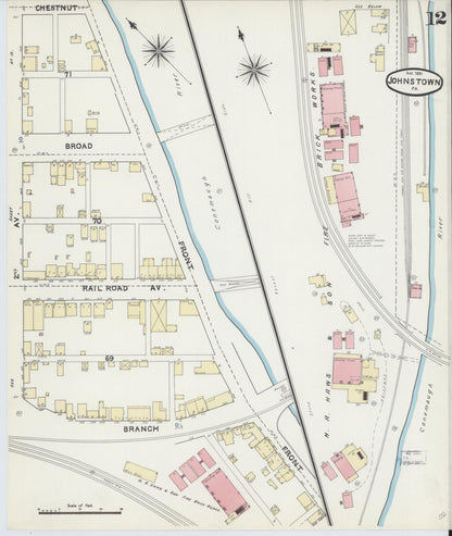 Sanborn Fire Insurance Map from Johnstown, Cambria County, Pennsylvania (1891), Sheet #0012 - Historic Sanborn Fire Insurance Map Print, vintage old map wall art, antique decor, genealogy gift, Pennsylvania Pennsylvania map