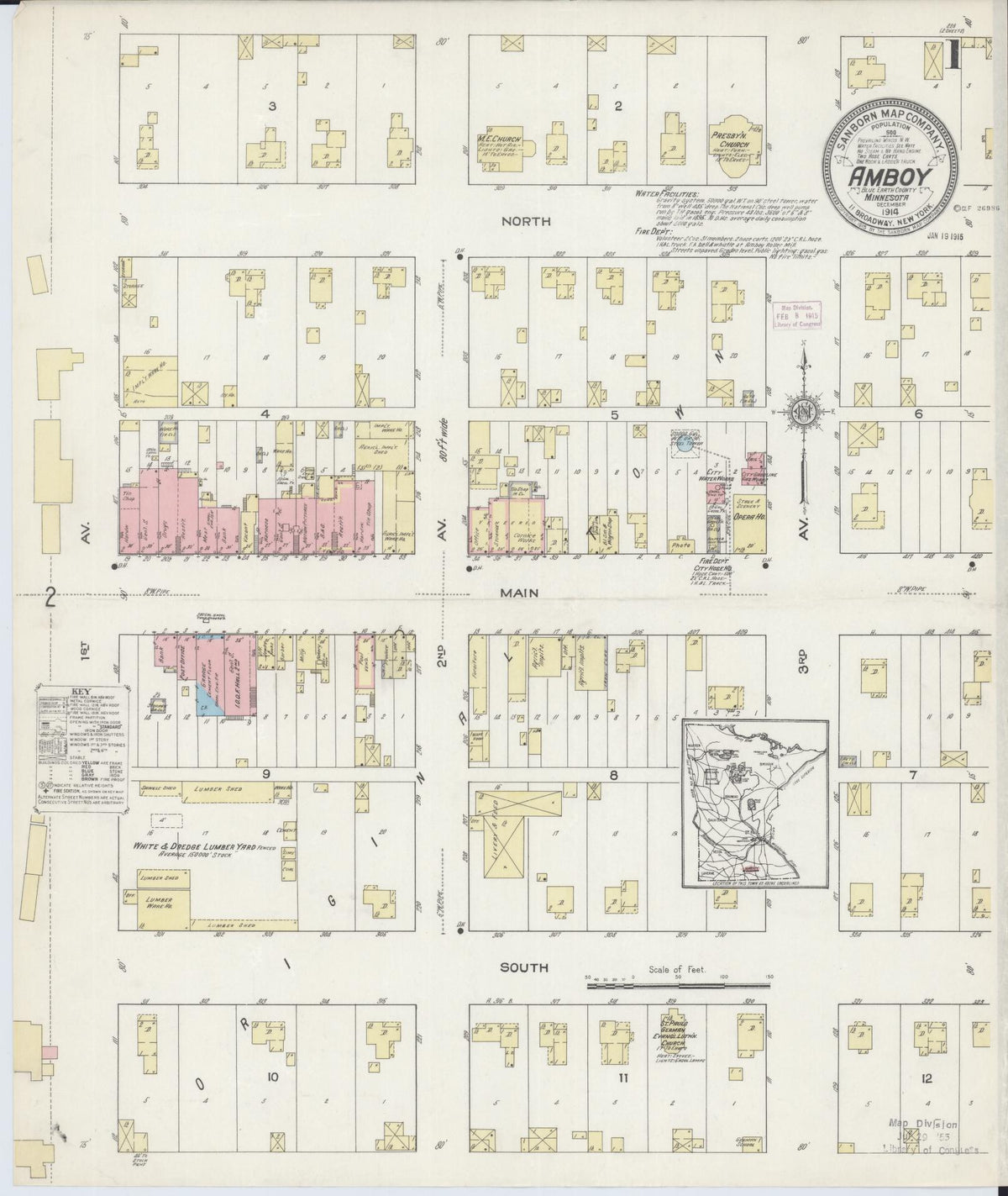 Sanborn Fire Insurance Map from Amboy, Blue Earth County, Minnesota (1914), Sheet #0001 - Complete Map Set gallery image, historic Sanborn map, vintage wall art, Minnesota Minnesota