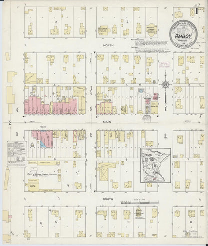 Sanborn Fire Insurance Map from Amboy, Blue Earth County, Minnesota (1914), Sheet #0001 - Complete Map Set gallery image, historic Sanborn map, vintage wall art, Minnesota Minnesota