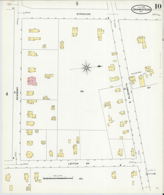 Sanborn Fire Insurance Map from Skaneateles, Onondaga County, New York (1909), Sheet #0010 - Historic Sanborn Fire Insurance Map Print, vintage old map wall art, antique decor, genealogy gift, New York New York map