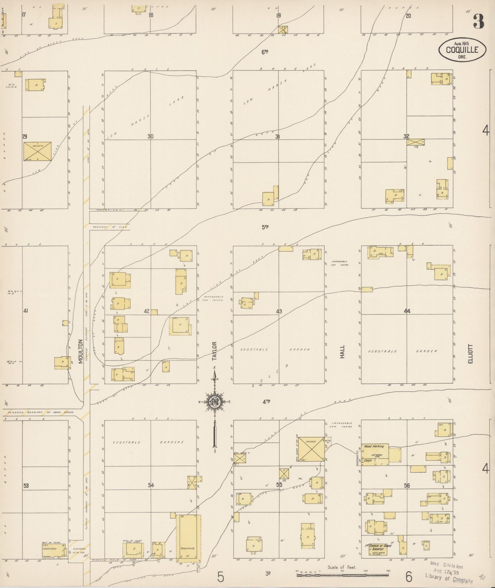 Sanborn Fire Insurance Map from Coquille, Coos County, Oregon (1915), Sheet #0003 - Complete Map Set gallery image, historic Sanborn map, vintage wall art, Oregon Oregon
