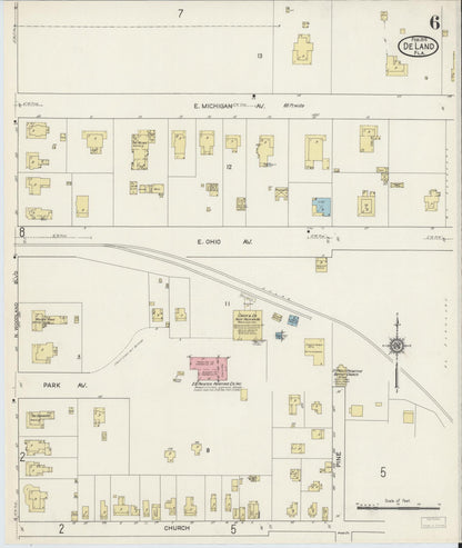 Sanborn Fire Insurance Map from De Land, Volusia County, Florida (1915), Sheet #0006 - Complete Map Set gallery image, historic Sanborn map, vintage wall art, Florida Florida