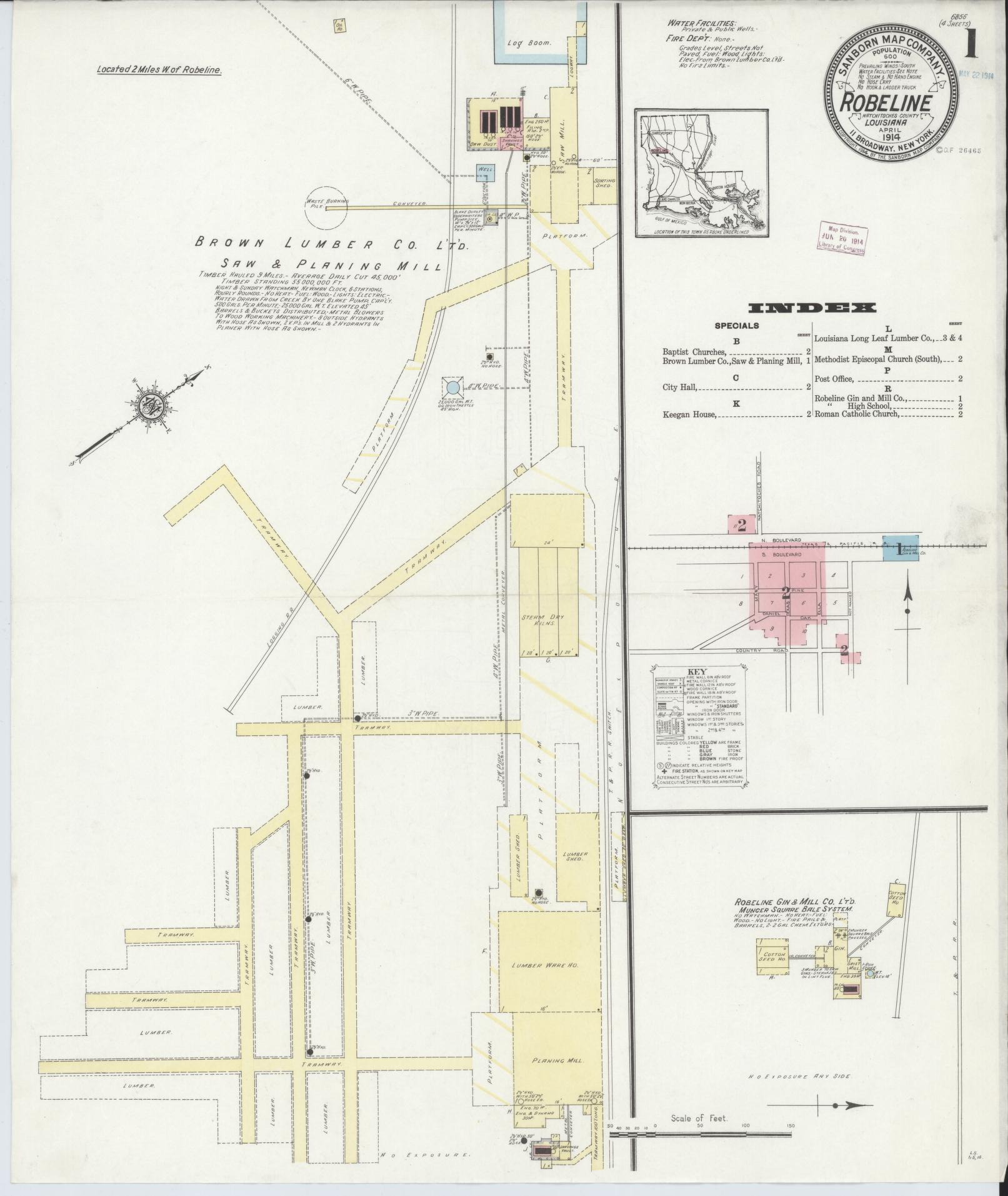 Sanborn Fire Insurance Map from Robeline, Natchitoches Parish, Louisiana. (1914) – Historic Sanborn Fire Insurance Map Print