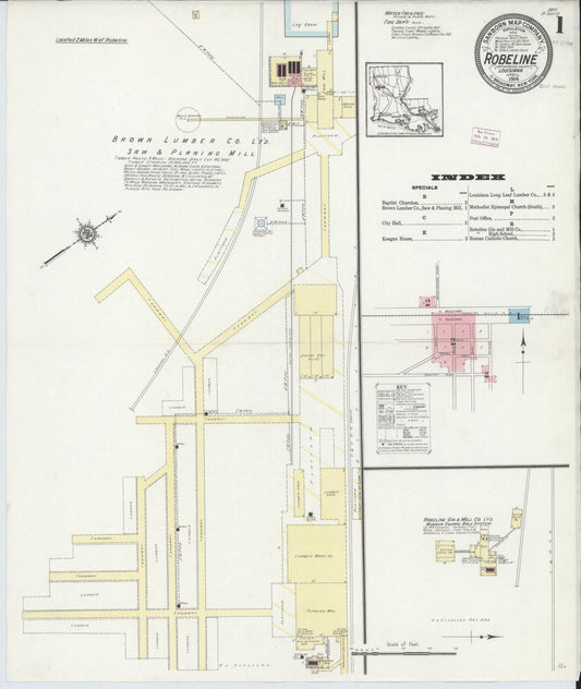 Sanborn Fire Insurance Map from Robeline, Natchitoches Parish, Louisiana. (1914) – Historic Sanborn Fire Insurance Map Print