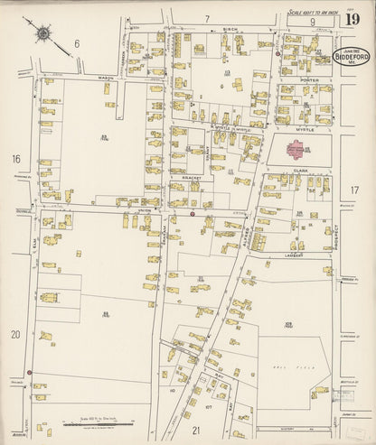 Sanborn Fire Insurance Map from Biddeford, York County, Maine (1922), Sheet #0019 - Complete Map Set gallery image, historic Sanborn map, vintage wall art, Maine Maine
