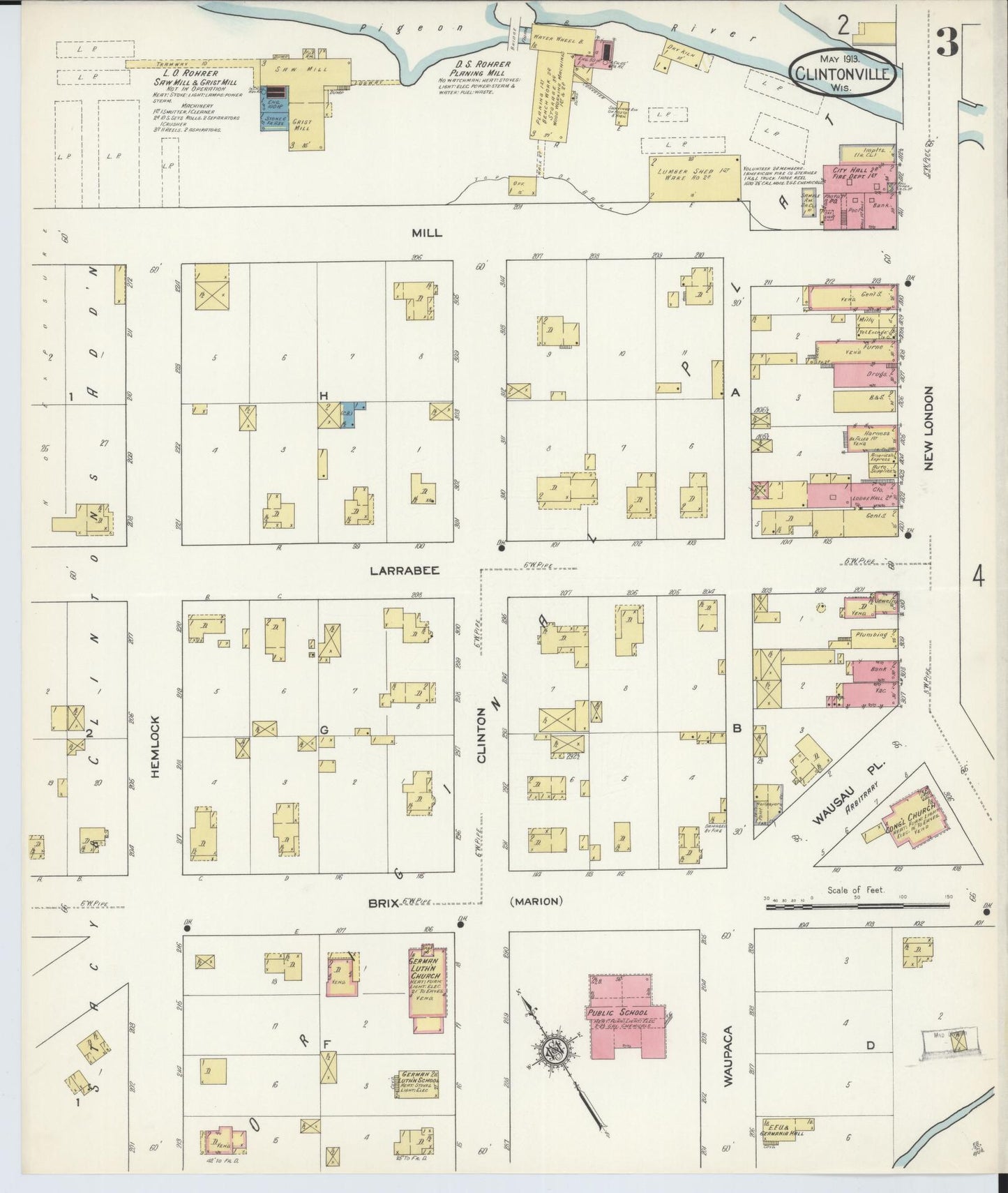 Sanborn Fire Insurance Map from Clintonville, Waupaca County, Wisconsin (1913), Sheet #0003 - Historic Sanborn Fire Insurance Map Print, vintage old map wall art, antique decor, genealogy gift, Wisconsin Wisconsin map