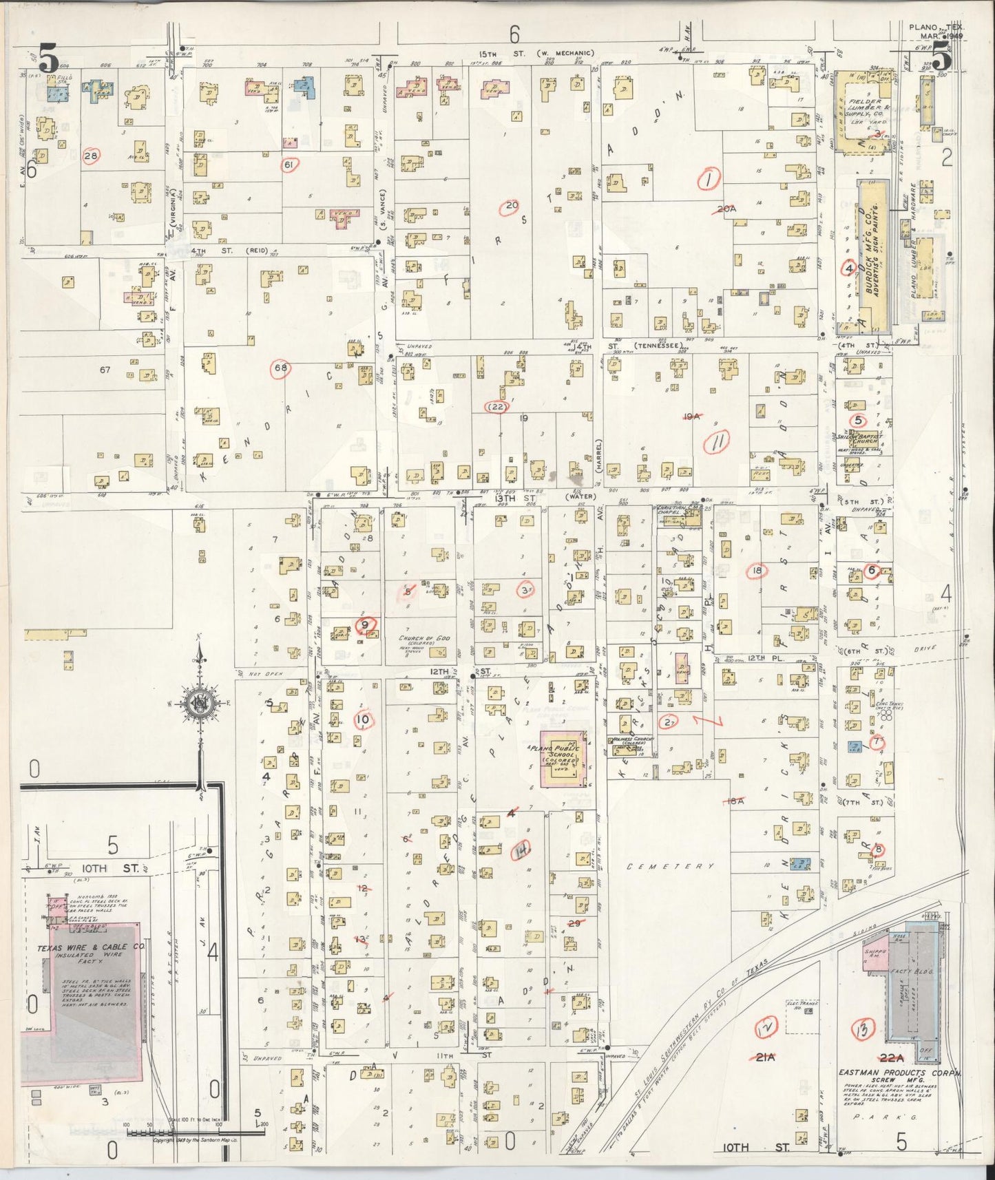 Sanborn Fire Insurance Map from Plano, Collin County, Texas (1961), Sheet #0005 - Historic Sanborn Fire Insurance Map Print, vintage old map wall art, antique decor, genealogy gift, Texas Texas map