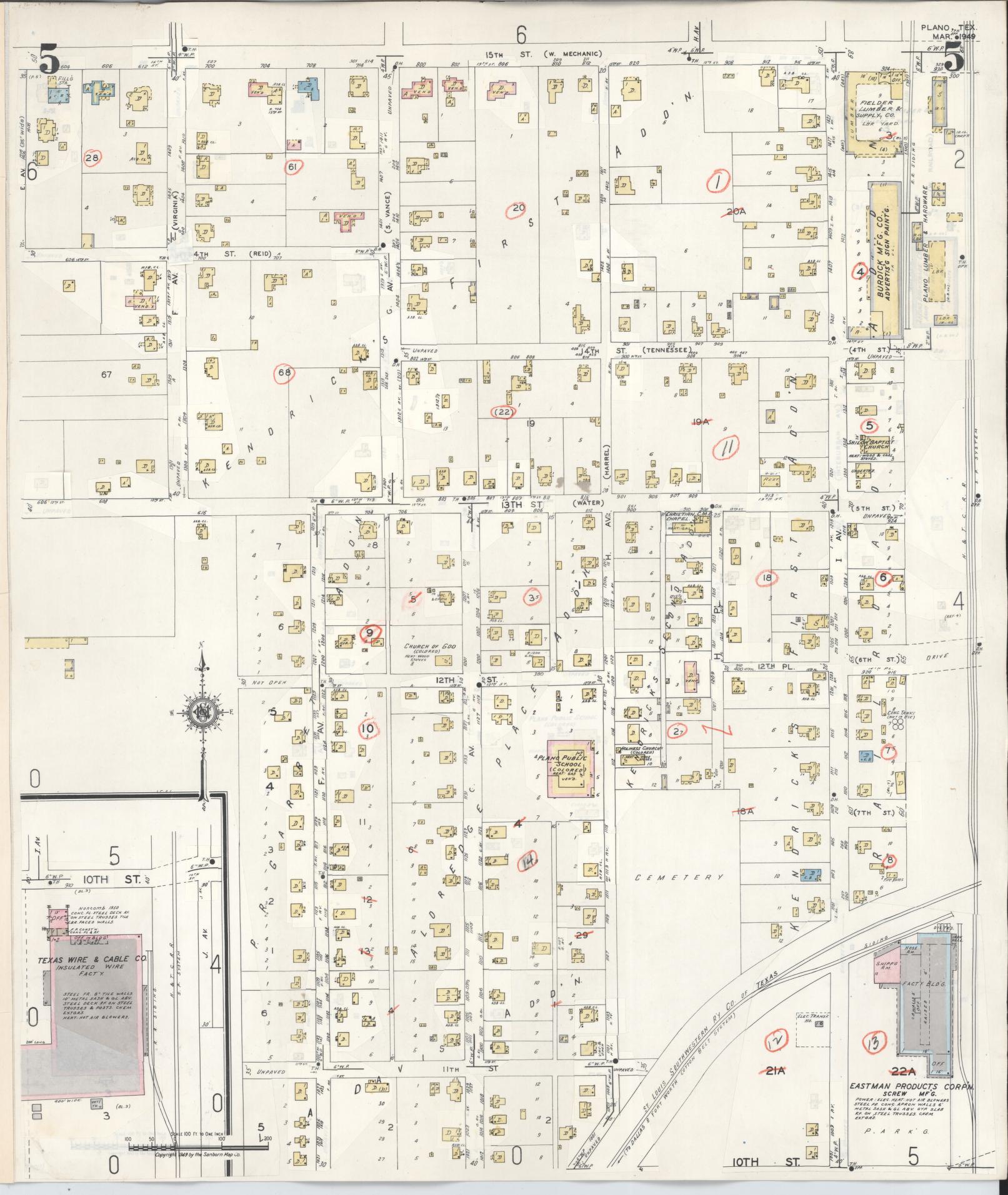 Sanborn Fire Insurance Map from Plano, Collin County, Texas (1961), Sheet #0005 - Historic Sanborn Fire Insurance Map Print, vintage old map wall art, antique decor, genealogy gift, Texas Texas map