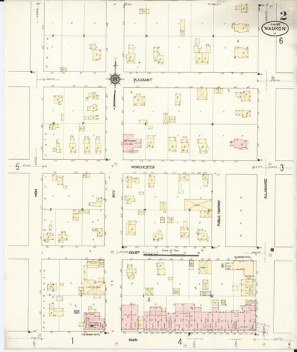 Sanborn Fire Insurance Map from Waukon, Allamakee County, Iowa (1913), Sheet #0002 - Historic Sanborn Fire Insurance Map Print, vintage old map wall art