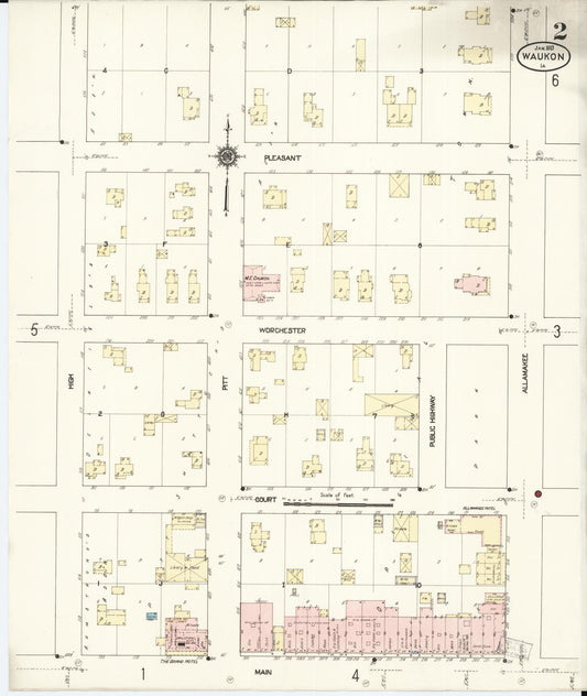 Sanborn Fire Insurance Map from Waukon, Allamakee County, Iowa (1913), Sheet #0002 - Historic Sanborn Fire Insurance Map Print, vintage old map wall art
