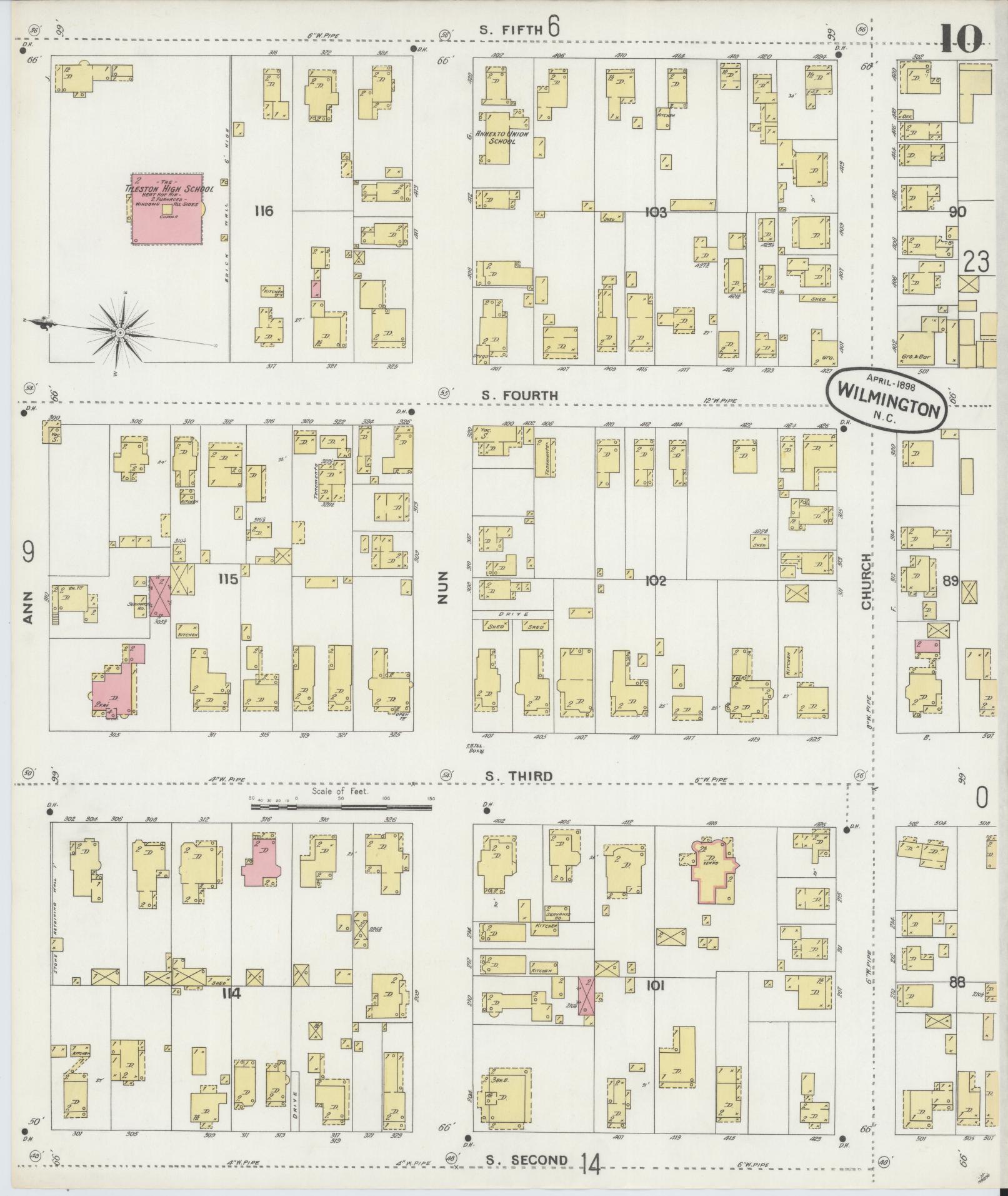 Sanborn Fire Insurance Map from Wilmington, New Hanover County, North Carolina (1898), Sheet #0010 - Complete Map Set gallery image, historic Sanborn map, vintage wall art, North Carolina North Carolina
