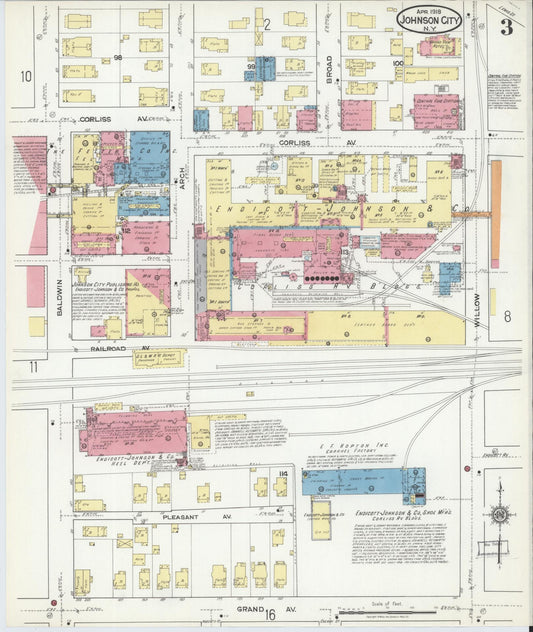Sanborn Fire Insurance Map from Johnson City, Broome County, New York (1918), Sheet #0003 - Historic Sanborn Fire Insurance Map Print, vintage old map wall art, antique decor, genealogy gift, New York New York map