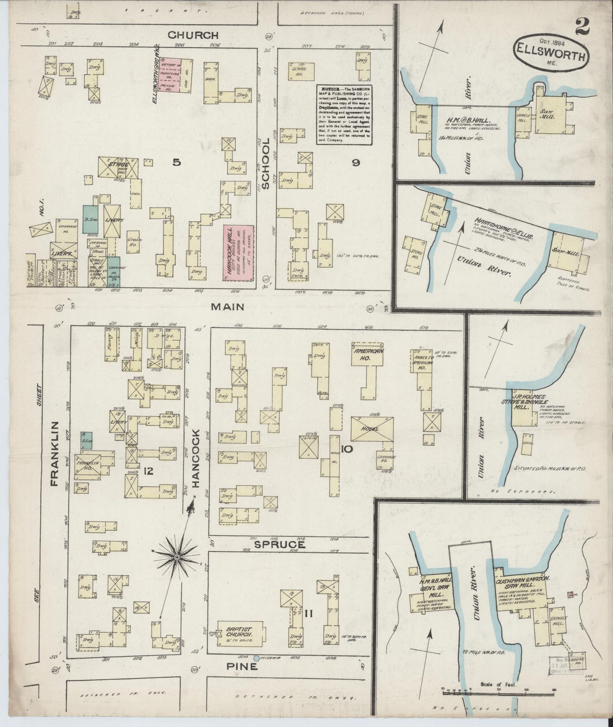 Sanborn Fire Insurance Map from Ellsworth, Hancock County, Maine (1884), Sheet #0002 - Complete Map Set gallery image, historic Sanborn map, vintage wall art, Maine Maine