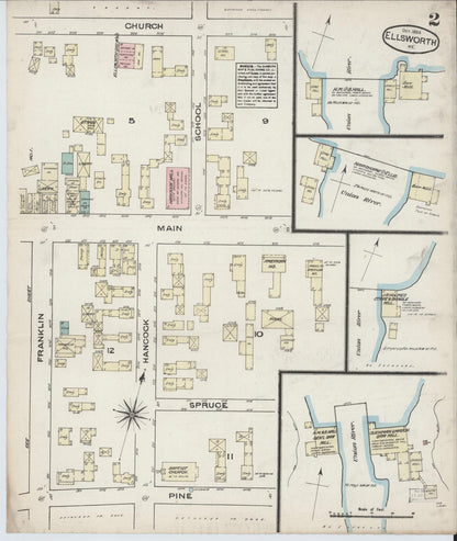 Sanborn Fire Insurance Map from Ellsworth, Hancock County, Maine (1884), Sheet #0002 - Complete Map Set gallery image, historic Sanborn map, vintage wall art, Maine Maine