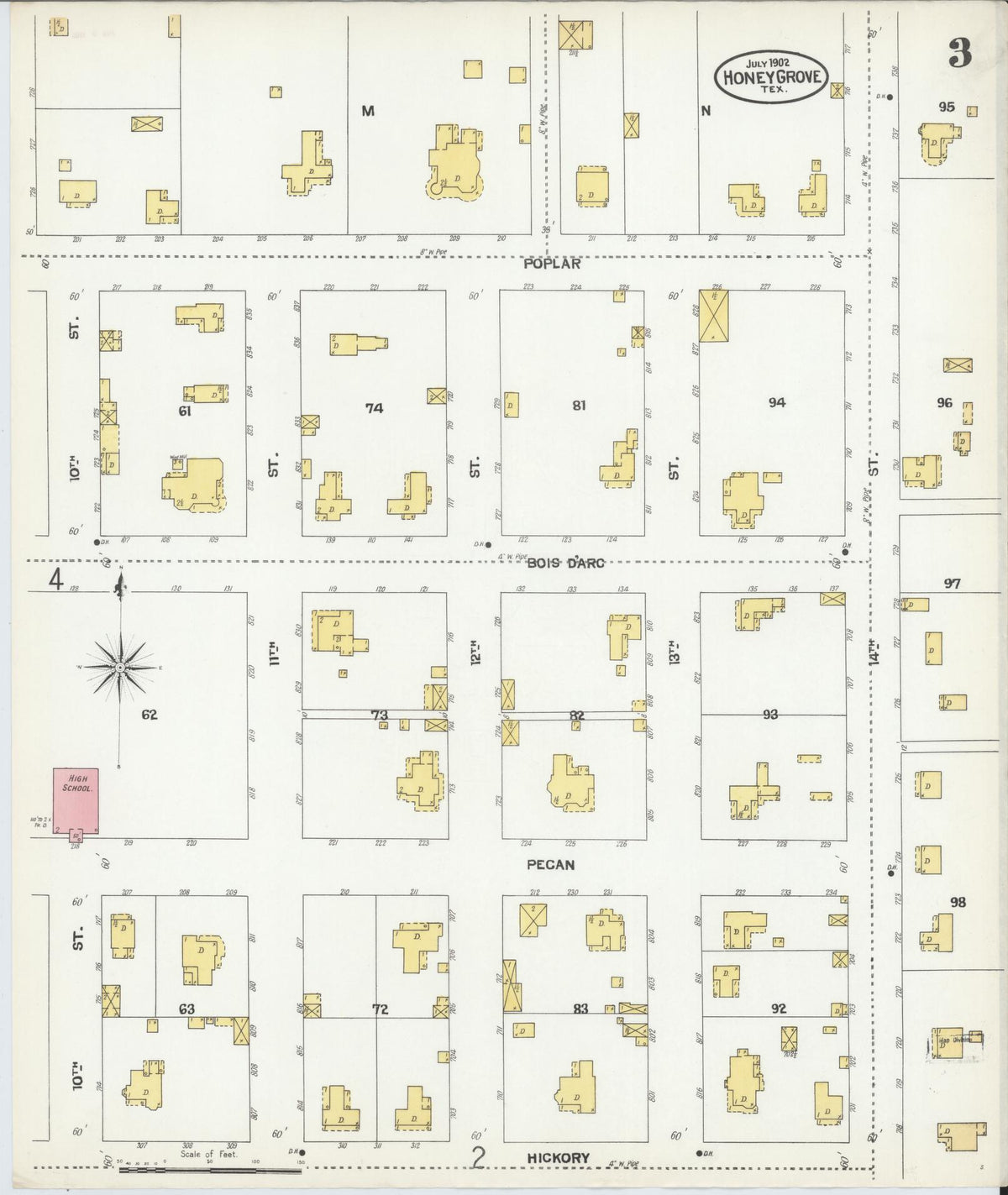 Sanborn Fire Insurance Map from Honey Grove, Fannin County, Texas (1902), Sheet #0003 - Complete Map Set gallery image, historic Sanborn map, vintage wall art, Texas Texas