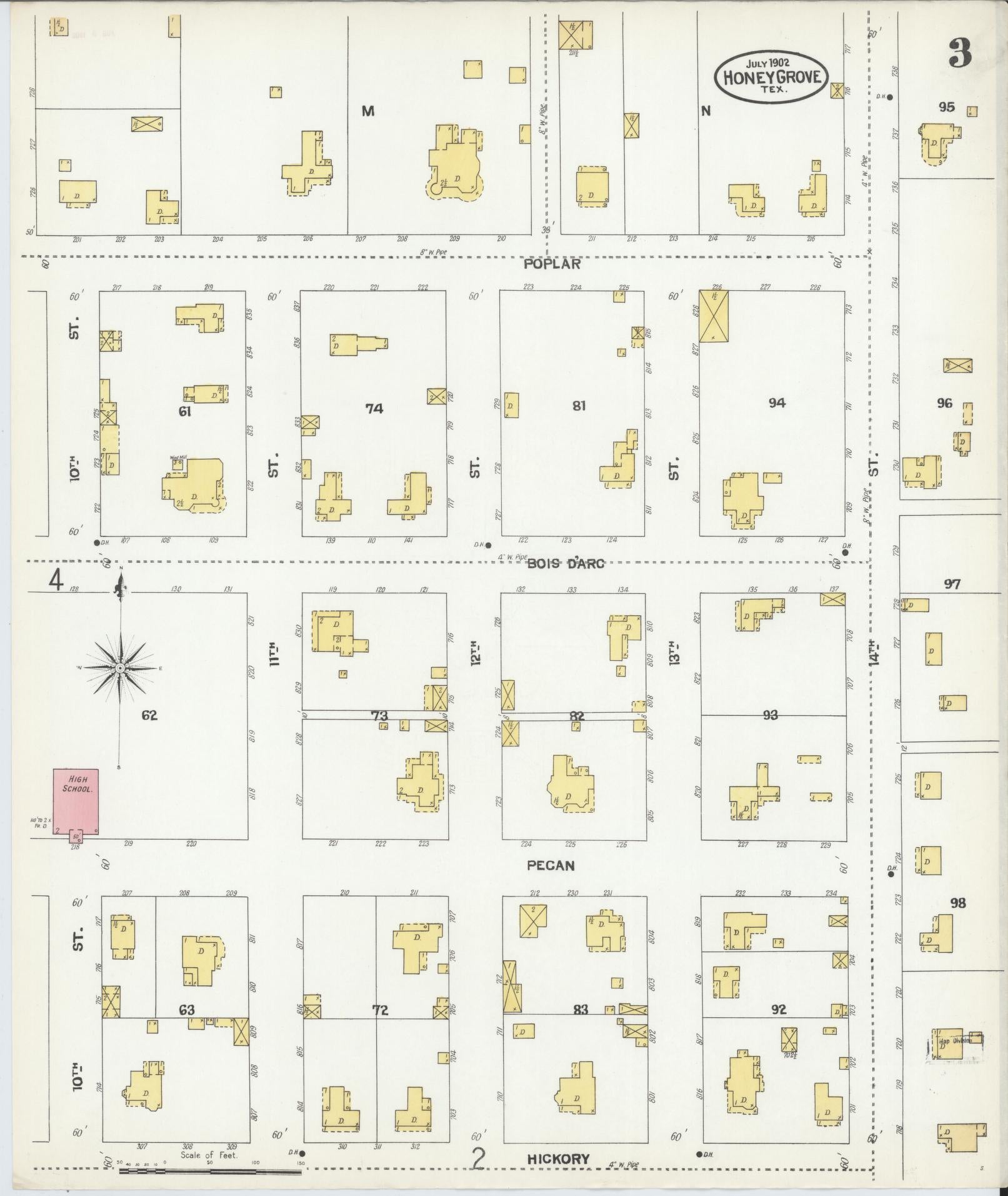 Sanborn Fire Insurance Map from Honey Grove, Fannin County, Texas (1902), Sheet #0003 - Complete Map Set gallery image, historic Sanborn map, vintage wall art, Texas Texas