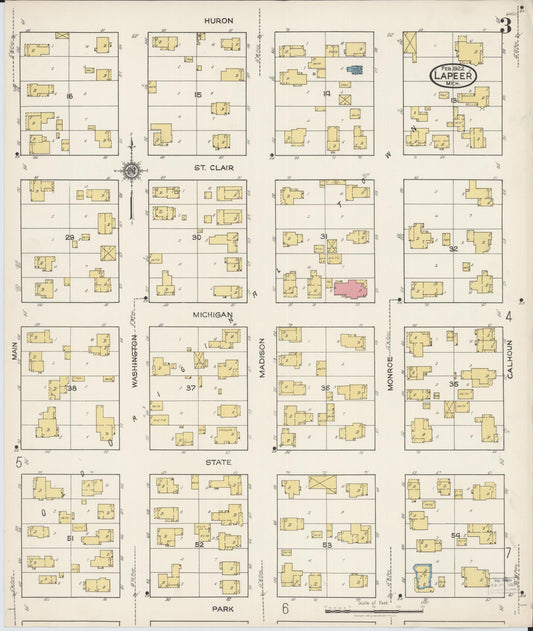 Sanborn Fire Insurance Map from Lapeer, Lapeer County, Michigan (1922), Sheet #0003 - Historic Sanborn Fire Insurance Map Print, vintage old map wall art, antique decor, genealogy gift, Michigan Michigan map