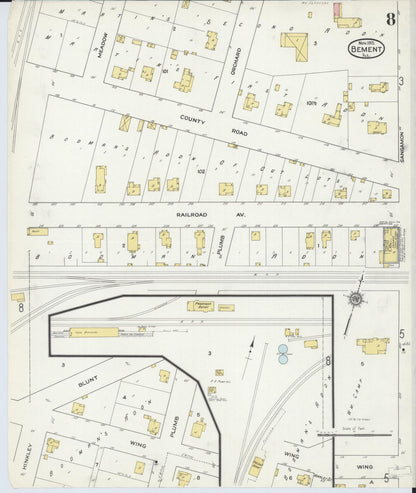 Sanborn Fire Insurance Map from Bement, Piatt County, Illinois (1915), Sheet #0008 - Complete Map Set gallery image, historic Sanborn map, vintage wall art, Illinois Illinois