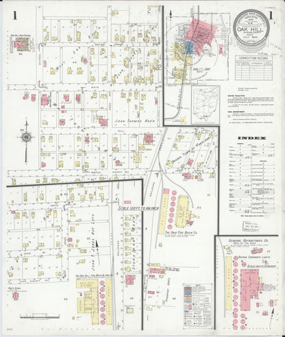 Sanborn Fire Insurance Map from Oak Hill, Jackson County, Ohio (1940), Sheet #0001 - Historic Sanborn Fire Insurance Map Print, vintage old map wall art, antique decor, genealogy gift, Ohio Ohio map