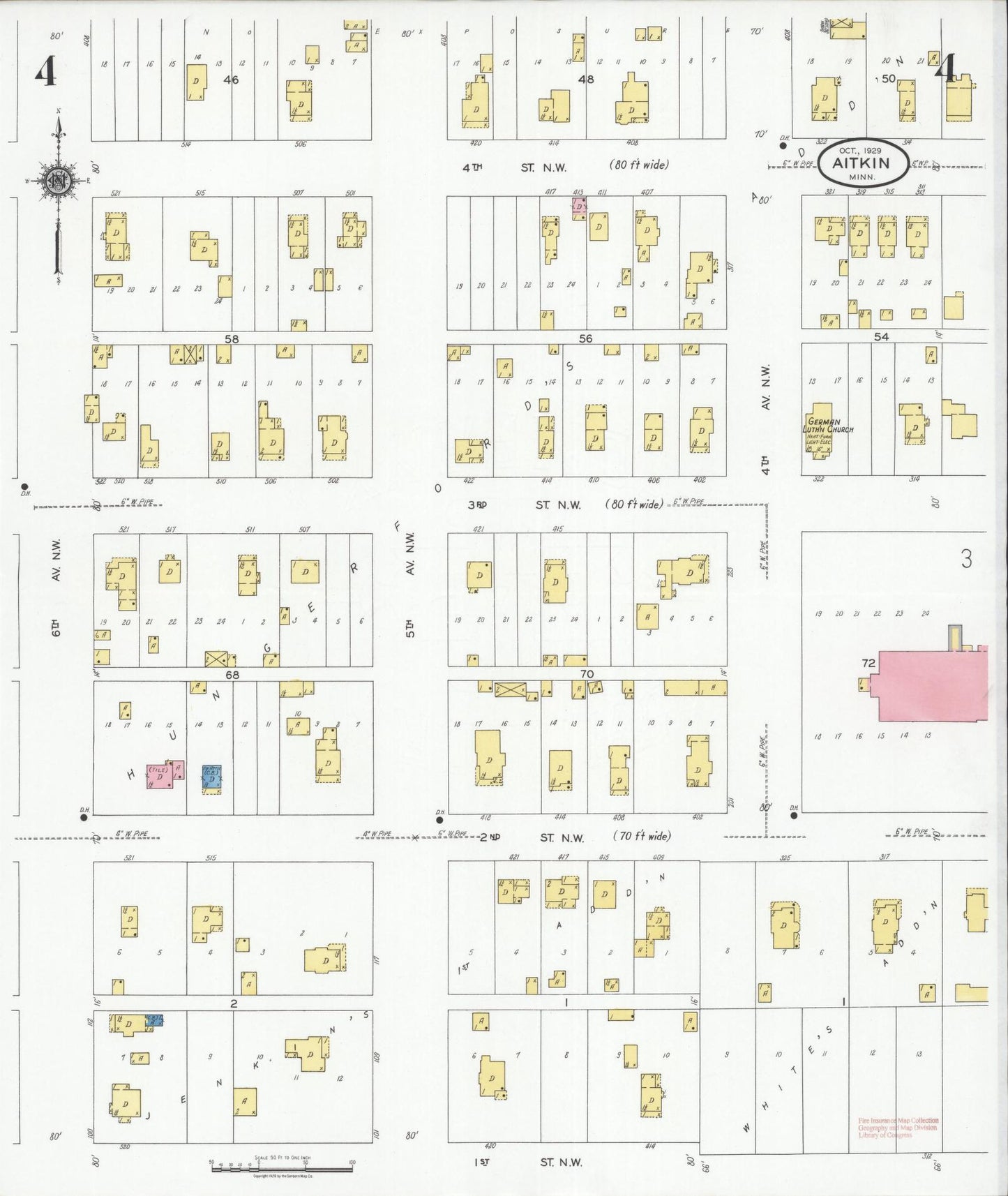 Sanborn Fire Insurance Map from Aitkin, Aitkin County, Minnesota (1929), Sheet #0004 - Historic Sanborn Fire Insurance Map Print, vintage old map wall art, antique decor, genealogy gift, Minnesota Minnesota map