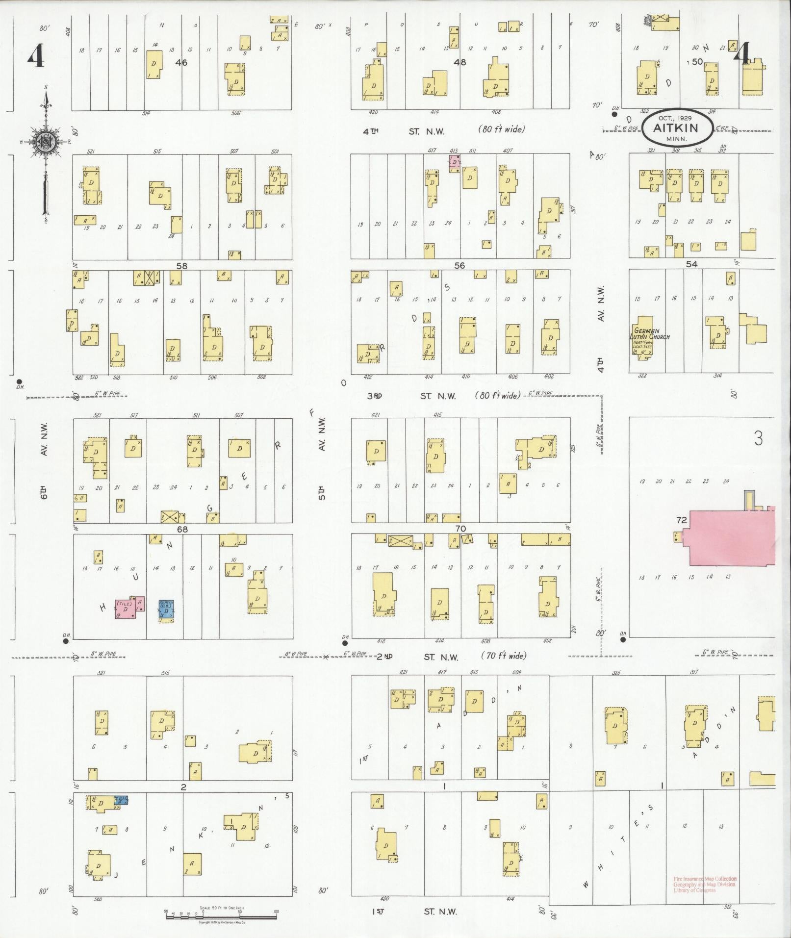 Sanborn Fire Insurance Map from Aitkin, Aitkin County, Minnesota (1929), Sheet #0004 - Historic Sanborn Fire Insurance Map Print, vintage old map wall art, antique decor, genealogy gift, Minnesota Minnesota map