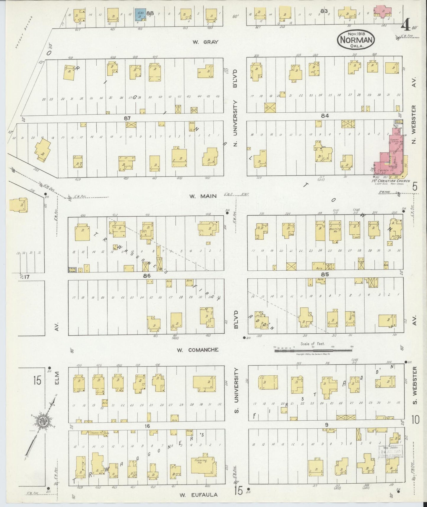 Sanborn Fire Insurance Map from Norman, Cleveland County, Oklahoma (1918), Sheet #0004 - Complete Map Set gallery image, historic Sanborn map, vintage wall art, Oklahoma Oklahoma