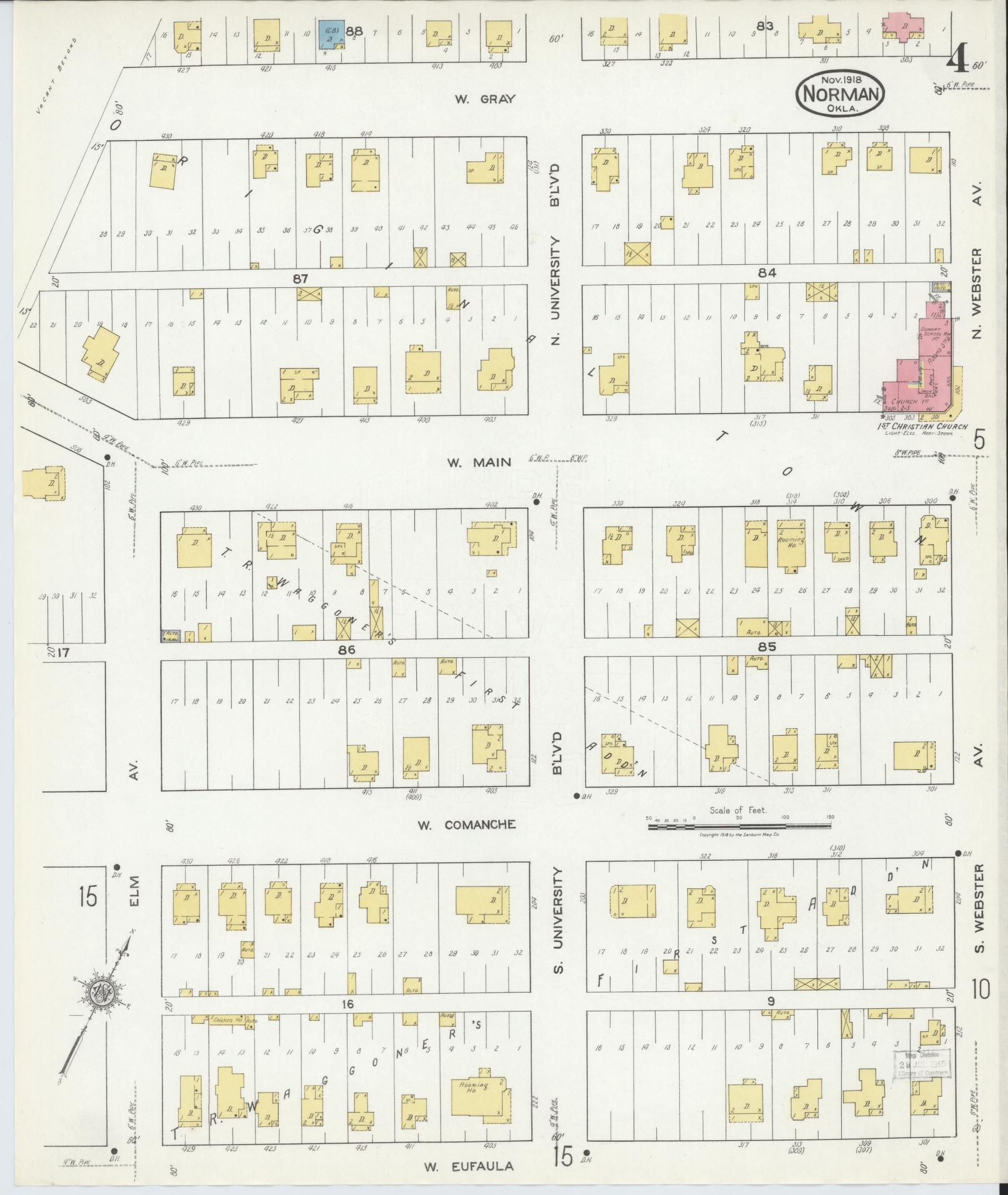 Sanborn Fire Insurance Map from Norman, Cleveland County, Oklahoma (1918), Sheet #0004 - Complete Map Set gallery image, historic Sanborn map, vintage wall art, Oklahoma Oklahoma
