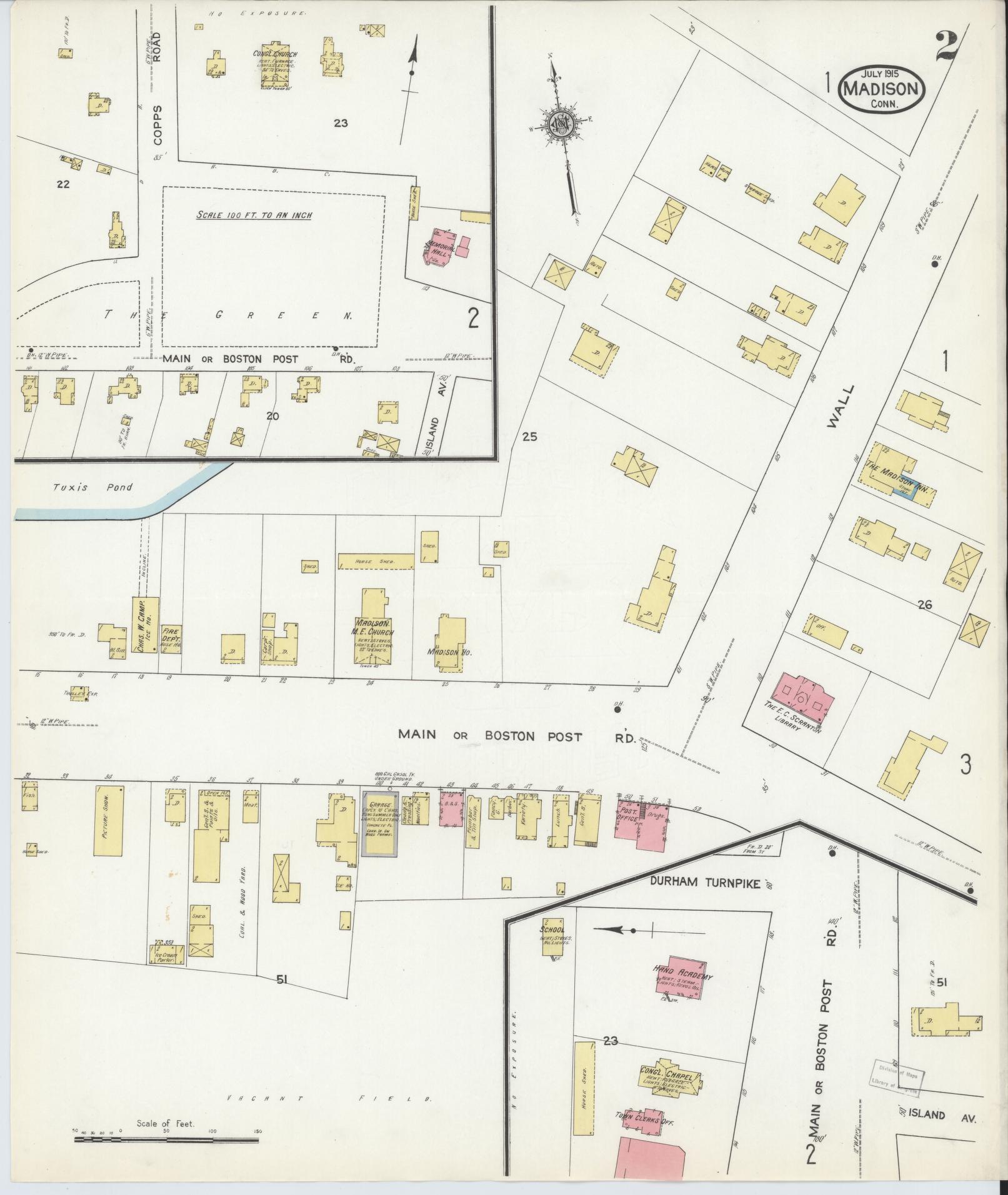 Sanborn Fire Insurance Map from Madison, New Haven County, Connecticut (1915), Sheet #0002 - Complete Map Set gallery image, historic Sanborn map, vintage wall art, Connecticut Connecticut