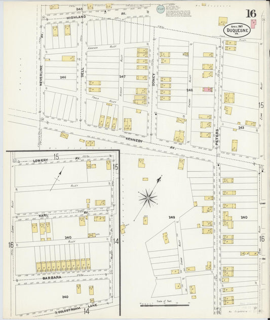 Sanborn Fire Insurance Map from Duquesne, Allegheny County, Pennsylvania (1907), Sheet #0016 - Historic Sanborn Fire Insurance Map Print, vintage old map wall art, antique decor, genealogy gift, Pennsylvania Pennsylvania map