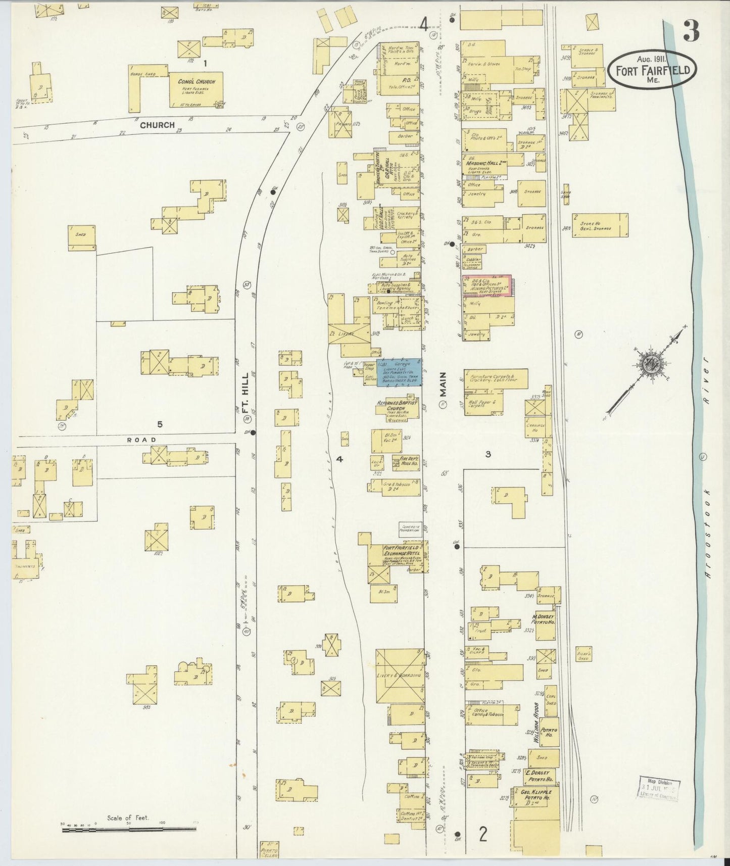 Sanborn Fire Insurance Map from Fort Fairfield, Aroostook County, Maine (1911), Sheet #0003 - Complete Map Set gallery image, historic Sanborn map, vintage wall art, Maine Maine