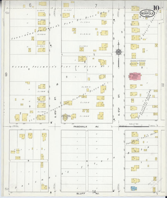 Sanborn Fire Insurance Map from Norfolk, Madison County, Nebraska (1916), Sheet #0010 - Historic Sanborn Fire Insurance Map Print, vintage old map wall art, antique decor, genealogy gift, Nebraska Nebraska map
