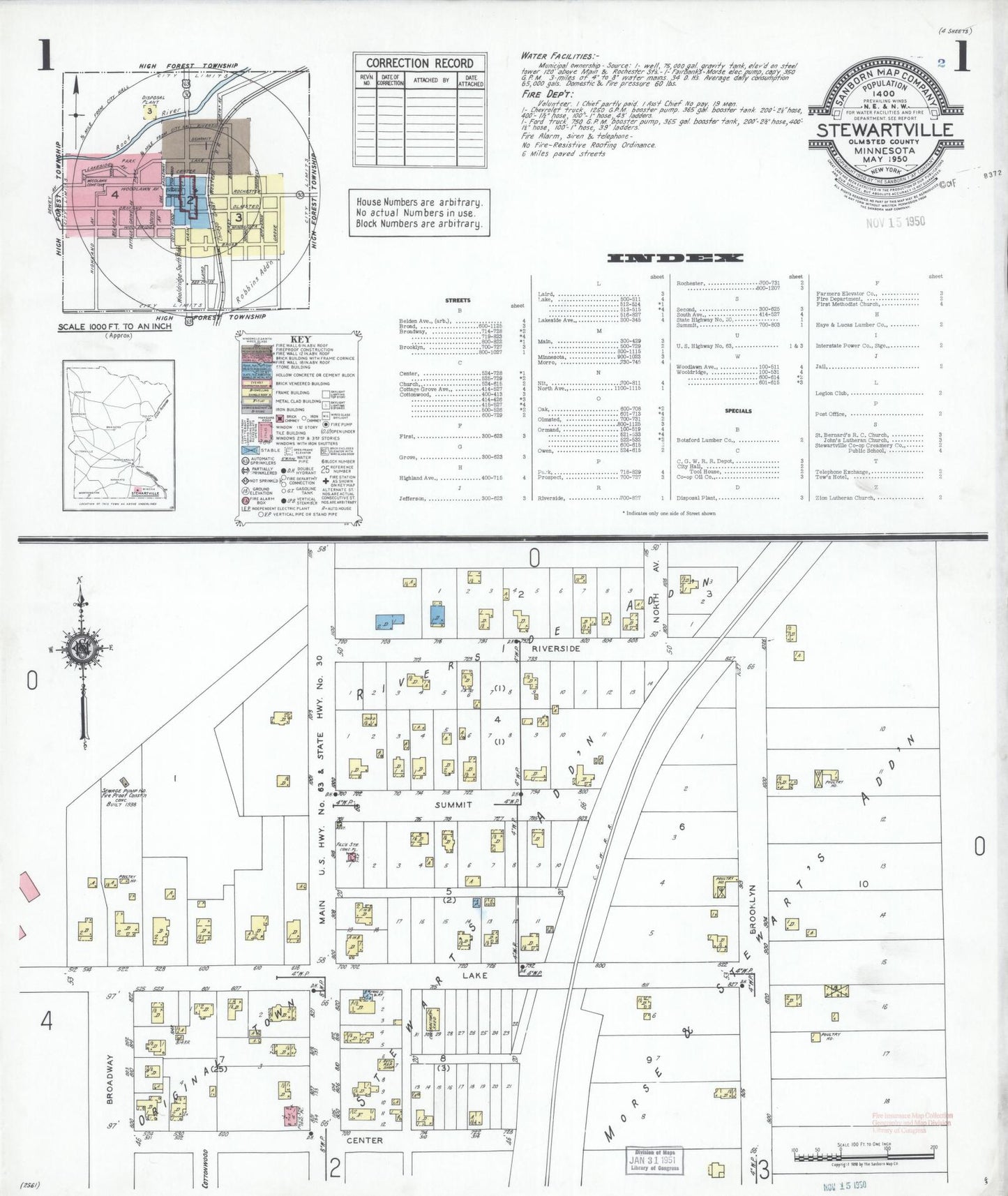 Sanborn Fire Insurance Map from Stewartville, Olmsted County, Minnesota (1950), Sheet #0001 - Complete Map Set gallery image, historic Sanborn map, vintage wall art, Minnesota Minnesota