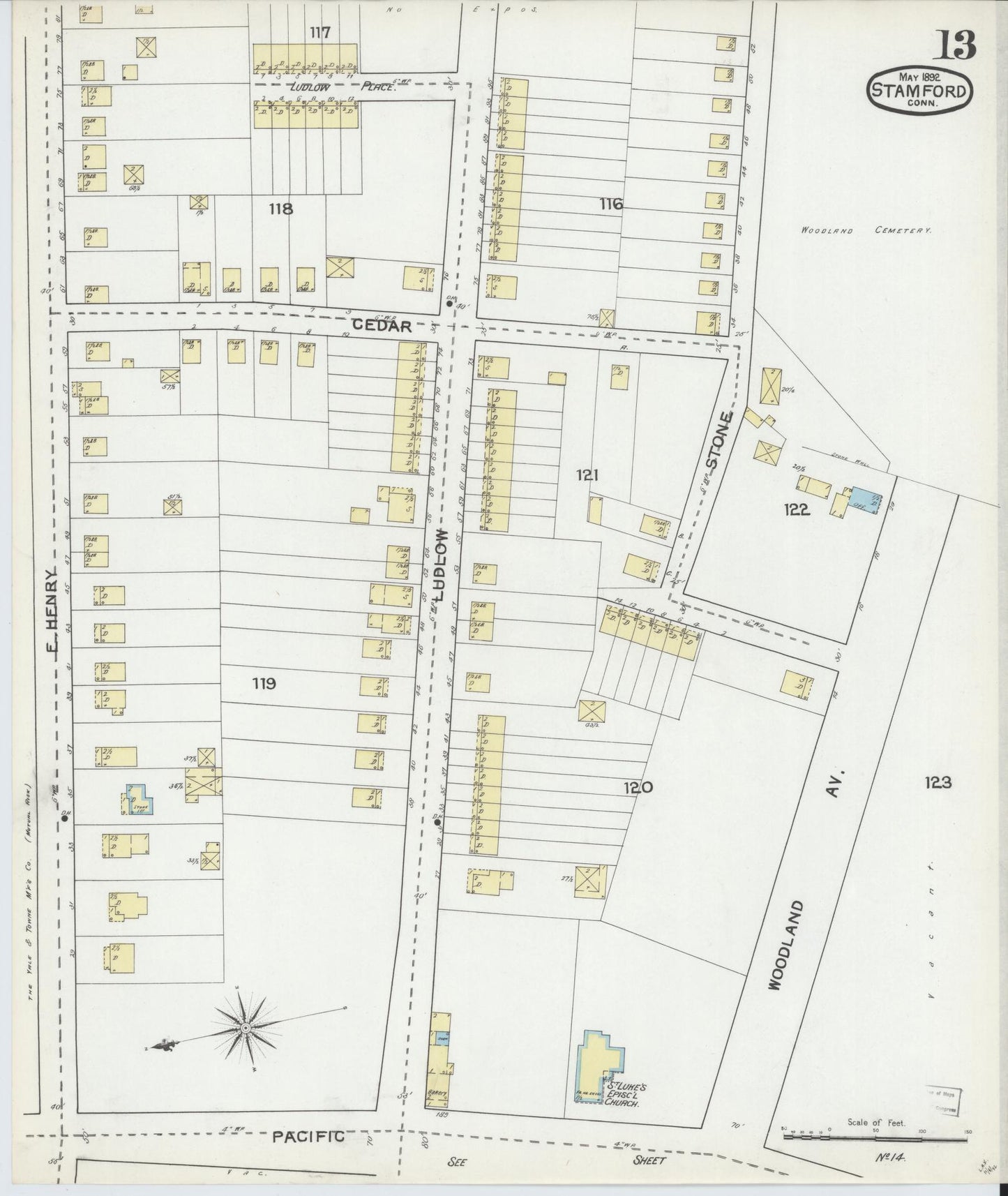 Sanborn Fire Insurance Map from Stamford, Fairfield County, Connecticut (1892), Sheet #0013 - Complete Map Set gallery image, historic Sanborn map, vintage wall art, Connecticut Connecticut