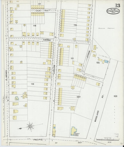 Sanborn Fire Insurance Map from Stamford, Fairfield County, Connecticut (1892), Sheet #0013 - Complete Map Set gallery image, historic Sanborn map, vintage wall art, Connecticut Connecticut