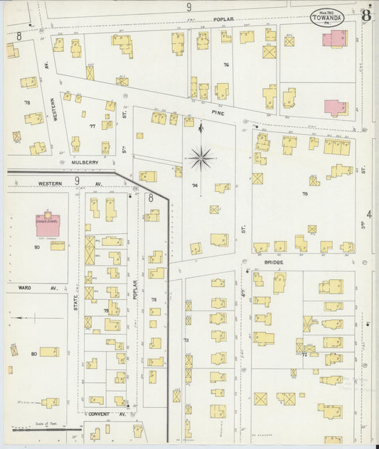 Sanborn Fire Insurance Map from Towanda, Bradford County, Pennsylvania (1903), Sheet #0008 - Historic Sanborn Fire Insurance Map Print, vintage old map wall art, antique decor, genealogy gift, Pennsylvania Pennsylvania map