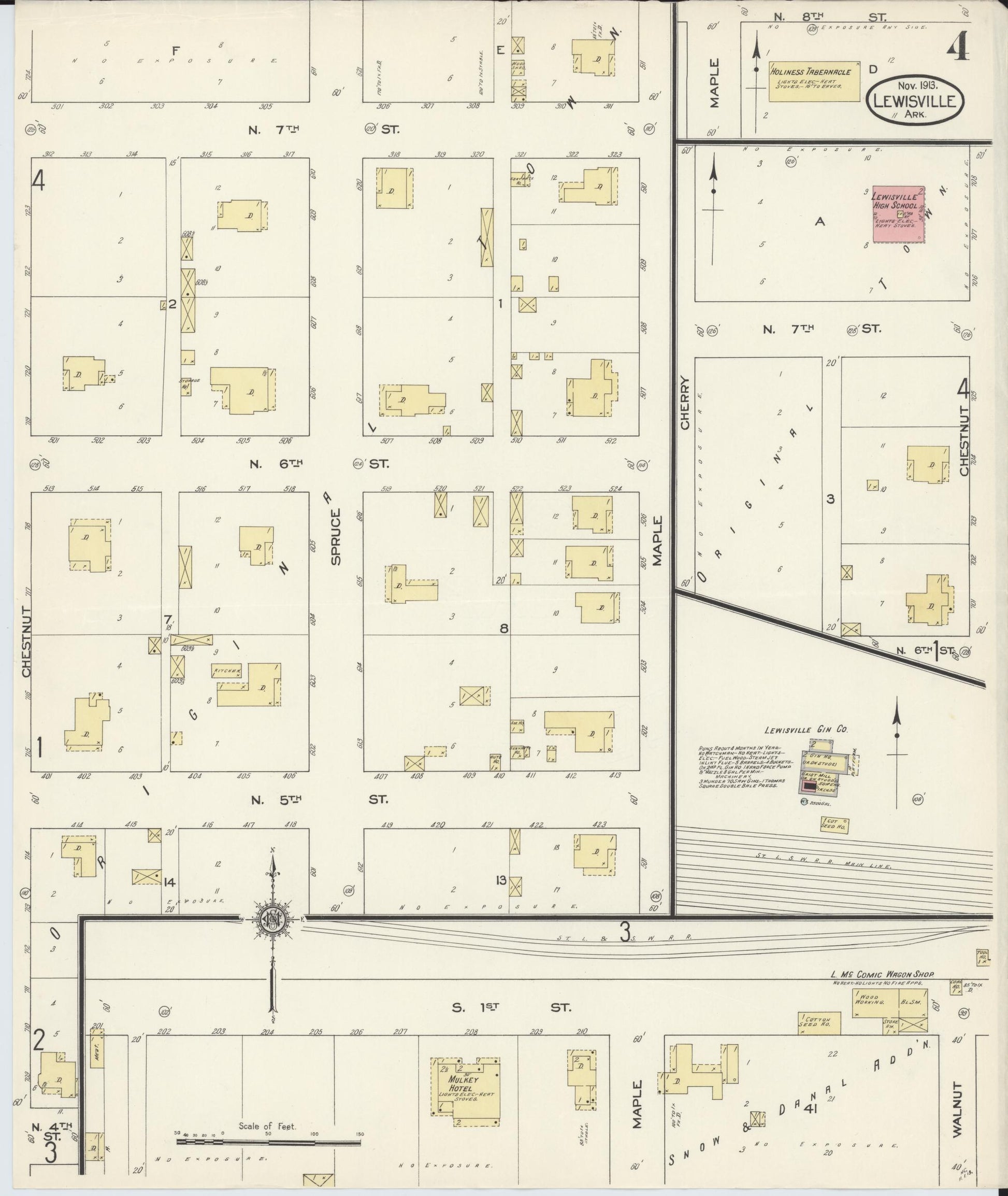 Sanborn Fire Insurance Map from Lewisville, Lafayette County, Arkansas (1913), Sheet #0004 - Historic Sanborn Fire Insurance Map Print, vintage old map wall art, antique decor, genealogy gift, Arkansas Arkansas map